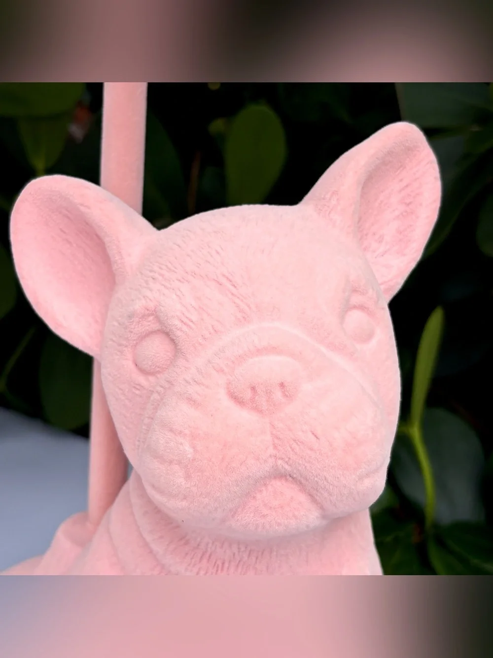 Pink Suede Frenchie French Bulldog Lamp Dog Puppy Velvet Fringe Shade (on right) - Picture 4 of 13